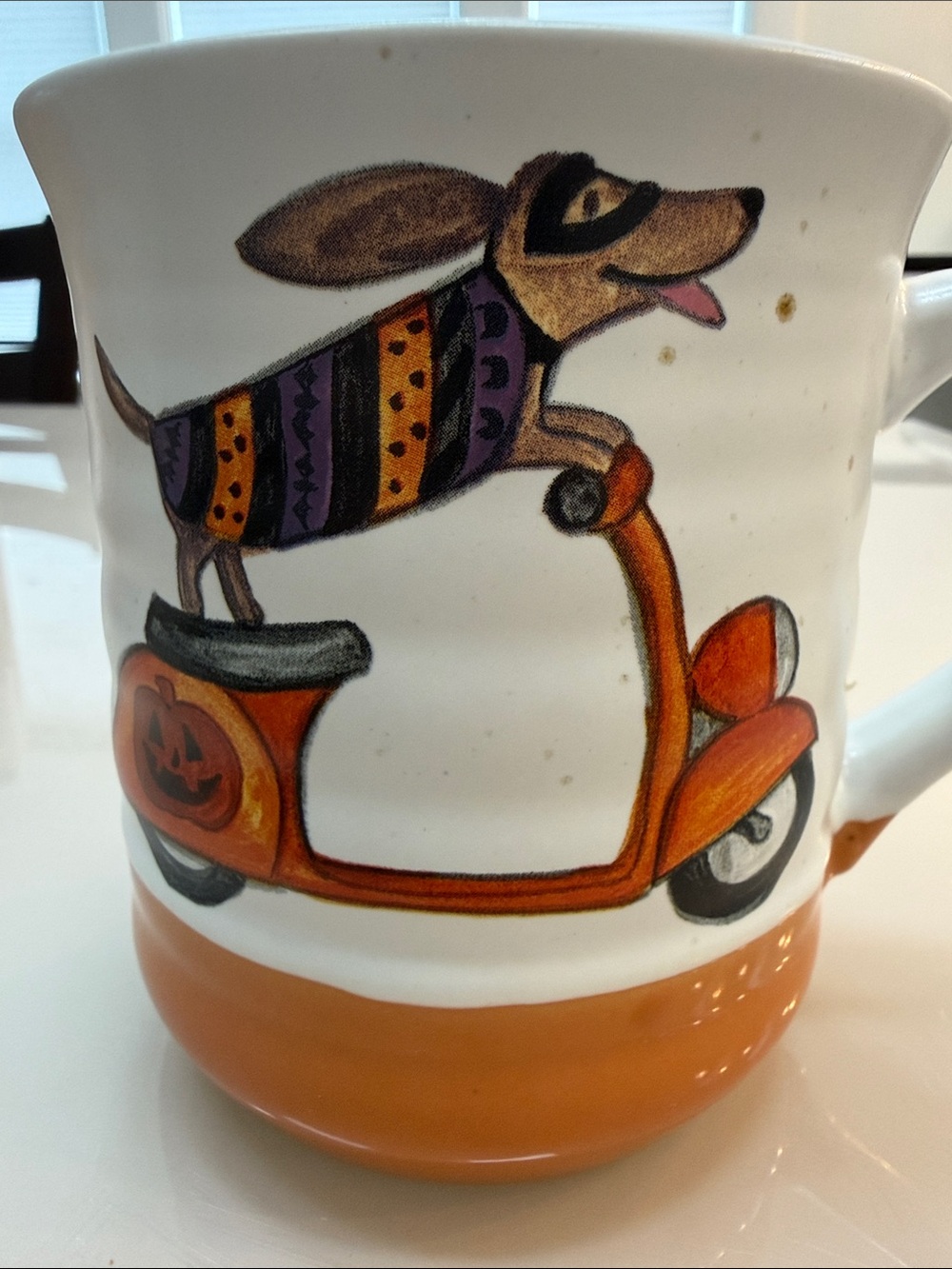 Cobwebs & Cauldrons Dog on Scooter Stoneware Mug